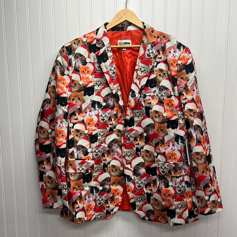Tipsy Elves Men’s Meowy Christmas Cat Blazer Size 48 Holiday Ugly NWT‎ No Tie